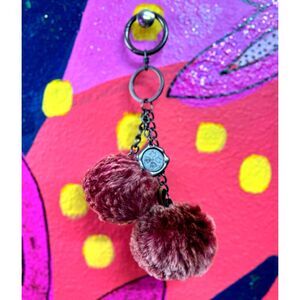 Patricia Nash Sherpa Double Pom Pom Keychain Handbag Bag Charm Wine Red NWOT